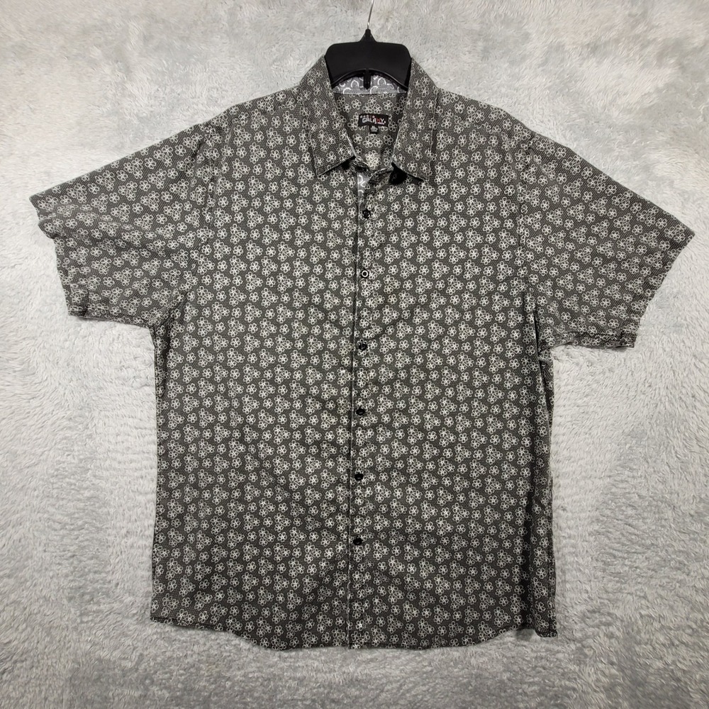 Galaxy by Harvic XL Mens Short Sleeve Button Up Shirt Gray Floral Casual